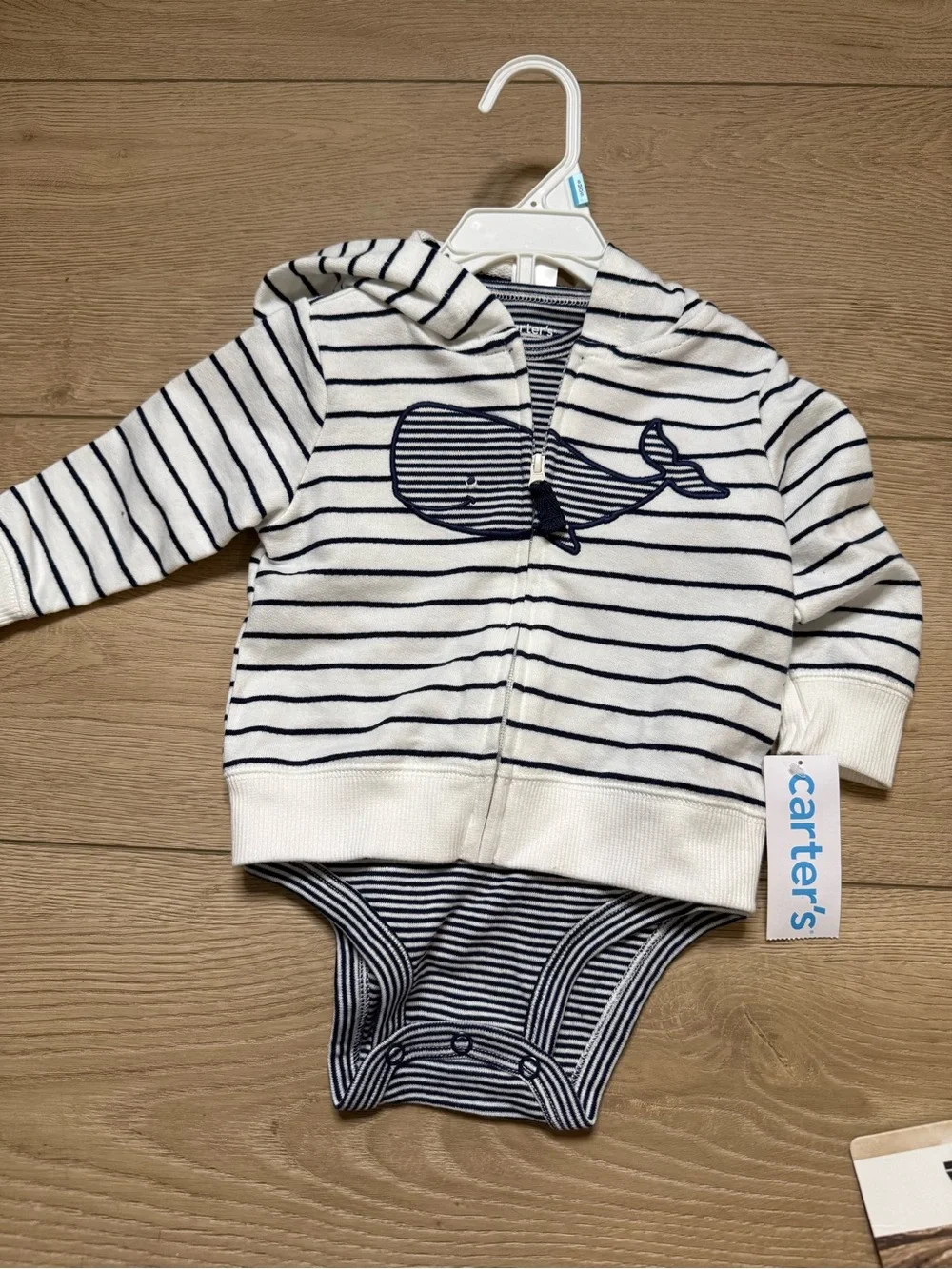 Carter's Navy and White Striped Whale Hooded  jacket with Onsie